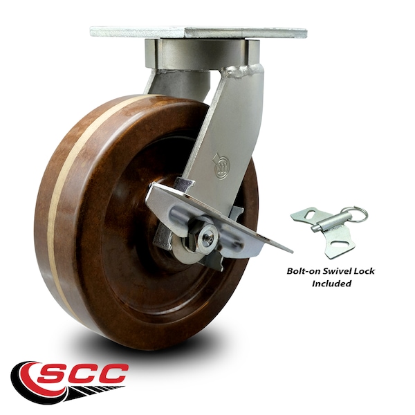 Service Caster 12 Inch Heavy Duty High Temp Phenolic Swivel Caster with Brake and Swivel Lock SCC-KP92S1230-PHRHT-SLB-BSL - main